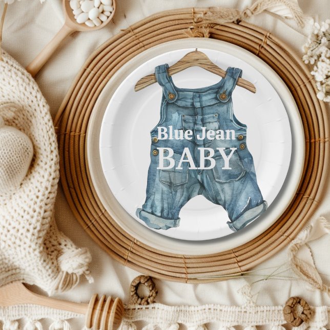 Plato De Papel Moderno Denim Blue Jean Baby Boy Baby Shower (Subido por el creador)