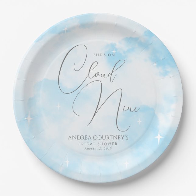 Plato De Papel Moderno Dreamy Pastel Azul Nueve Ducha Bridal (Anverso)
