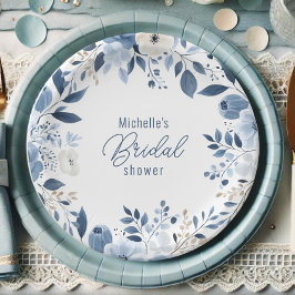 Plato De Papel Moderno Dusty Blue Floral Boho Bridal Shower