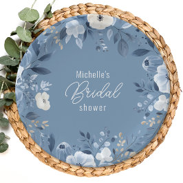 Plato De Papel Moderno Dusty Blue Floral Boho Bridal Shower