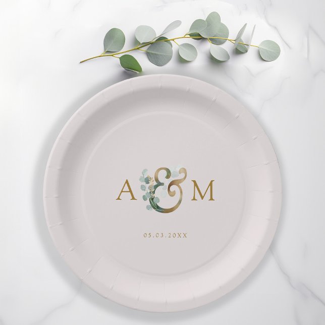 Plato De Papel Moderno, elegante eucalipto ampersor y boda (Subido por el creador)