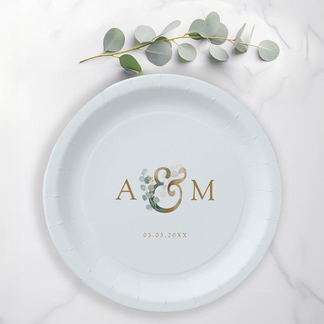 Plato De Papel Moderno, elegante eucalipto ampersor y boda (Subido por el creador)