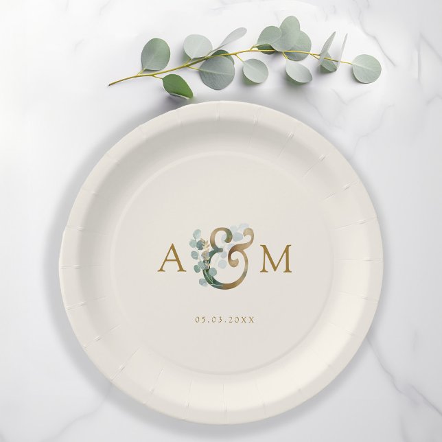 Plato De Papel Moderno, elegante eucalipto ampersor y boda (Subido por el creador)