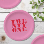 Plato De Papel Moderno Elegante Rojo Rosa Negrita 21 cumpleaños<br><div class="desc">Platos modernos de papel de 21 años con elegante tipografía audaz y diseño minimalista.</div>