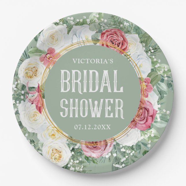 Plato De Papel Moderno Floral Boho Bridal Shower Decorativo (Anverso)