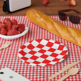 Plato De Papel Moderno geométrico rojo blanco negrita comprobador
