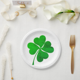Plato De Papel Moderno Green Lucky 4 deja el corazón Clover shamr