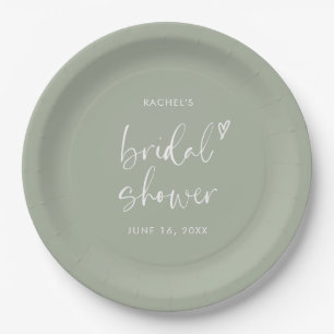 Plato De Papel Moderno guión de Boho Sage Green Bridal Shower