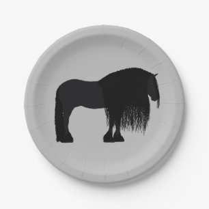 Plato De Papel Moderno Ilustracion frisón de caballo gris