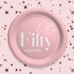 Plato De Papel Moderno minimalista cachista rosa simple 50 años<br><div class="desc">Moderna y minimalista tipografía simple decoración de fiesta de 50 años,  rosa y blanco,  a favor de la placa de papel. Parte de una colección contemporánea.</div>