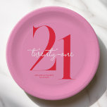 Plato De Papel Moderno Minimalista Rojo Rosa 21 cumpleaños<br><div class="desc">Platos modernos de papel minimalista de 21 años con un diseño sencillo con tipografía de moda y escritura elegante.</div>