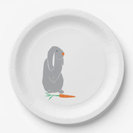 Plato De Papel Moderno Mínimo Gris Bunny Shower Placas de cumplea