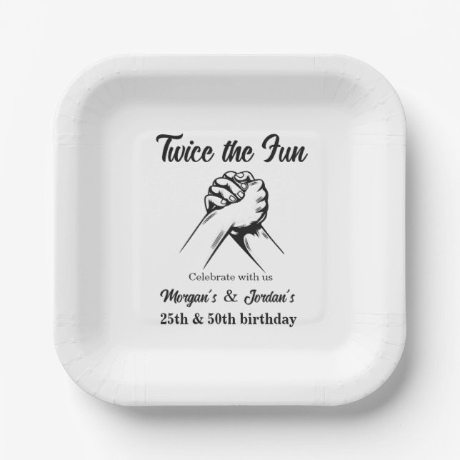 Plato De Papel Moderno Mínimo Manos Gris Junta Cumpleaños (Anverso)