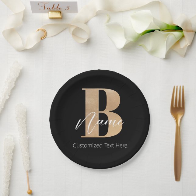 Plato De Papel Moderno Monogramado Inicial B & Name Personalizado (Boda)