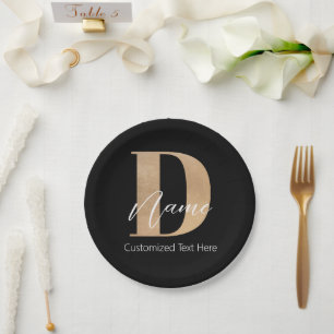 Plato De Papel Moderno Monogramado Inicial D & Name Personalizado
