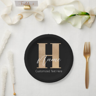 Plato De Papel Moderno Monogramado inicial H & Name Personalizado