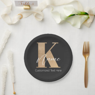 Plato De Papel Moderno Monogramado inicial K & Name personalizado