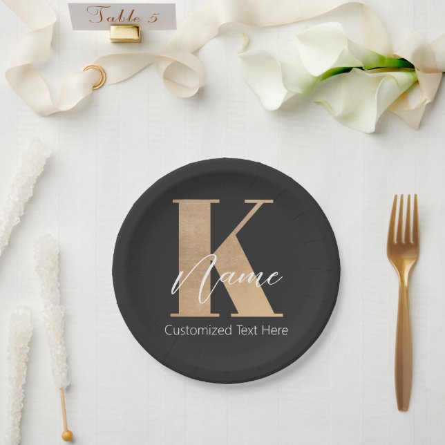 Plato De Papel Moderno Monogramado inicial K & Name personalizado (Boda)