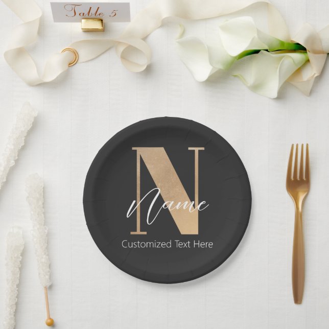 Plato De Papel Moderno Monogramado inicial N & Nombre personaliza (Boda)