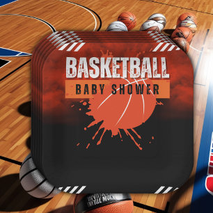 Plato De Papel Moderno Naranja de baloncesto Ball Baby Shower