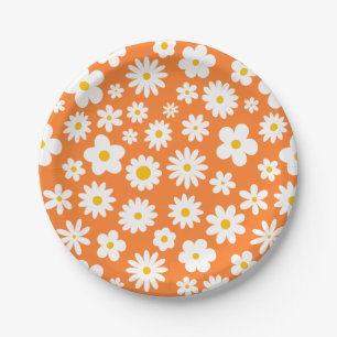 Plato De Papel Moderno Naranja de margarita gráfica plana