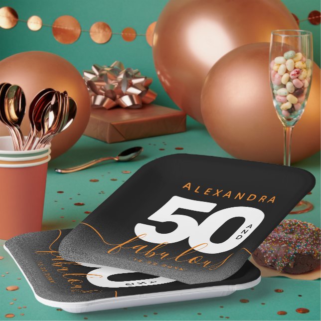 Plato De Papel Moderno Naranja Girly 50 y fabuloso (Multi)