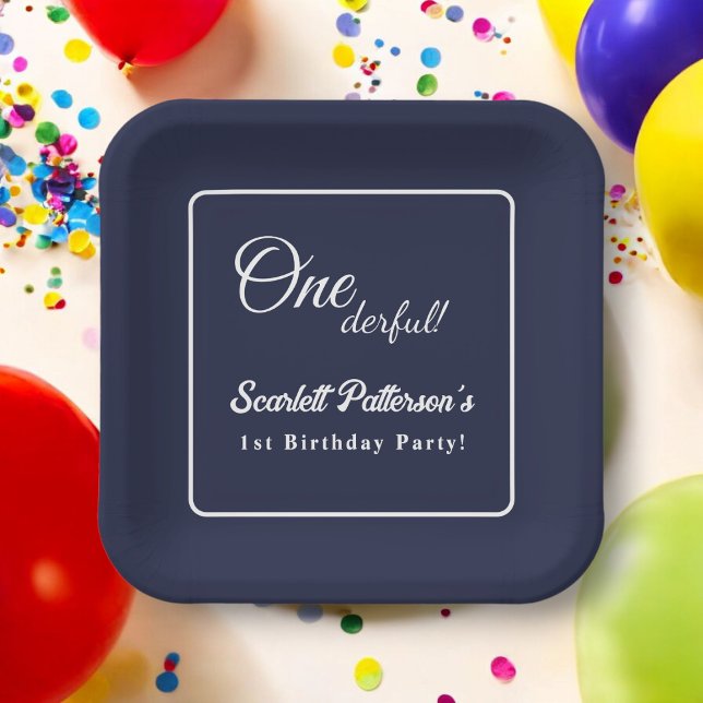 Plato De Papel Moderno Navy Simple Azul Blanco Elegante Primer Cu (Subido por el creador)