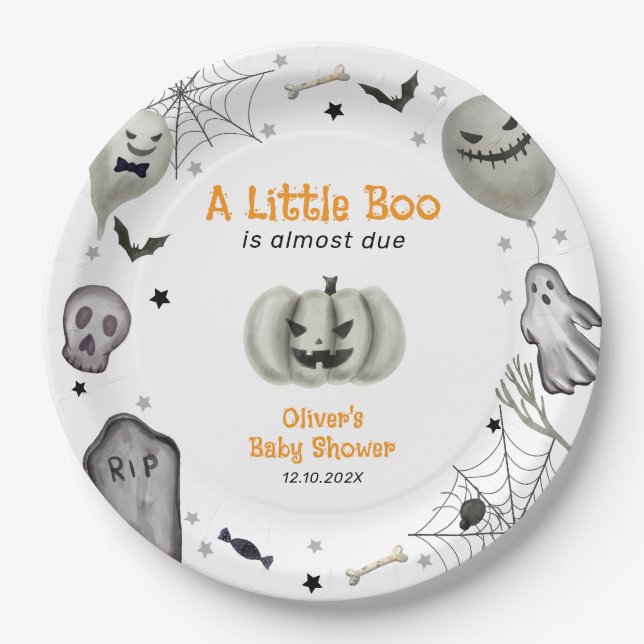Plato De Papel Moderno niño fantasma Halloween Baby Shower (Anverso)