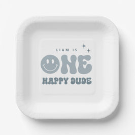 Plato De Papel Moderno ONE Happy Dude Birthday Party Plates