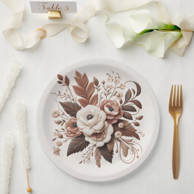 Plato De Papel Moderno País Elegante Occidental- Floral (Boda)