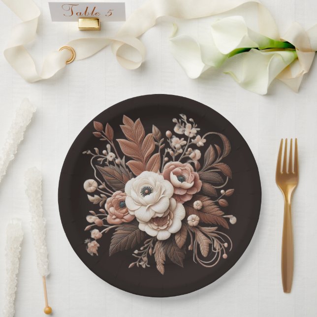 Plato De Papel Moderno País Elegante Occidental- Floral (Boda)