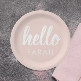 Plato De Papel Moderno Pastel Pink Hello Y You Name