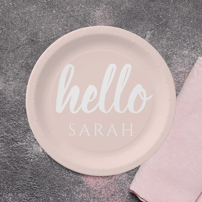 Plato De Papel Moderno Pastel Pink Hello Y You Name (Subido por el creador)