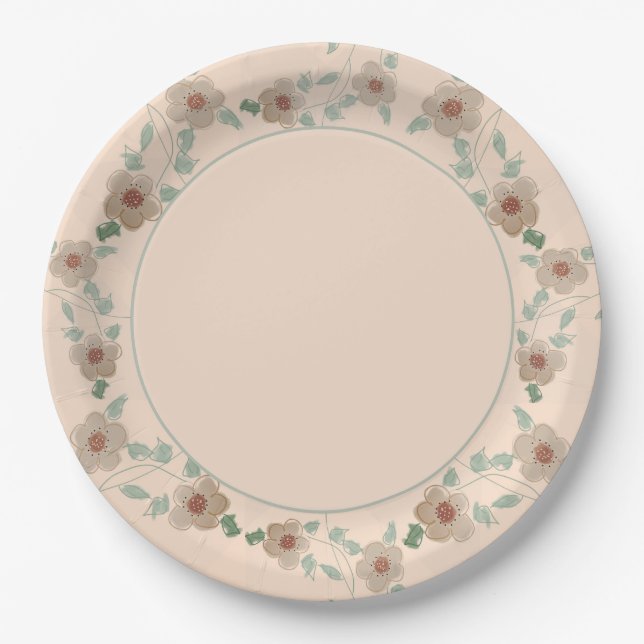 Plato De Papel Moderno Peach Floral Stylish (Anverso)