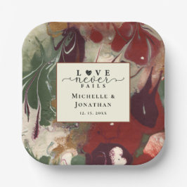 Plato De Papel Moderno Resumen de moda Boda Verde Rojo