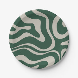 Plato De Papel Moderno Retro Líquido Swirl Resumen Patrón Verde