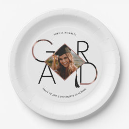 Plato De Papel Moderno Rosa de guiones Gold Tassel Grad Photo Fra