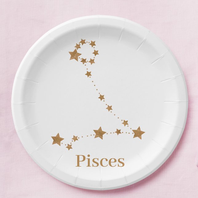 Plato De Papel Moderno Rótulo Zodiaco Gold Pisces | Agua de eleme (Subido por el creador)