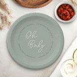 Plato De Papel Moderno simple Oh guión bebé Sage Green Shower<br><div class="desc">Simple y neutral Oh Baby, placas personalizadas de papel para bebé con escritura dulce escrita a mano y tipografía moderna. El diseño tricolor está en color verde sabio, verde azulado oscuro y crema de guijarros, todos los cuales son muy fáciles de cambiar en la herramienta de diseño si se quiere...</div>