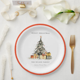 Plato De Papel Moderno Sketchy Holiday Navidad Árbol Regalos Foto