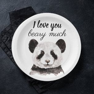Plato De Papel Moderno Te Amo Mucho Panda Blanco Y Negro