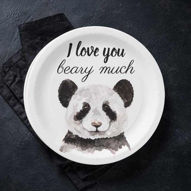 Plato De Papel Moderno Te Amo Mucho Panda Blanco Y Negro (Subido por el creador)