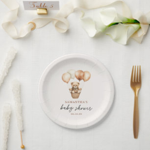 Plato De Papel Moderno Teddy Bear Sexo Neutral Baby Shower