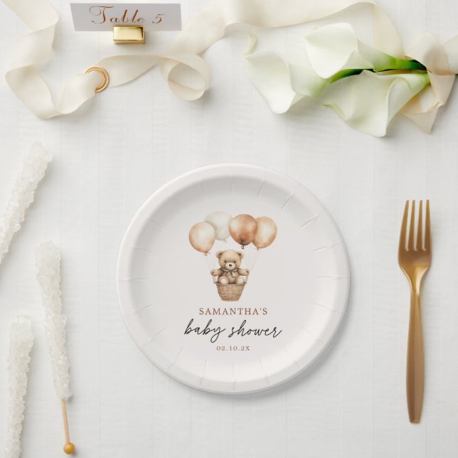 Plato De Papel Moderno Teddy Bear Sexo Neutral Baby Shower (Boda)