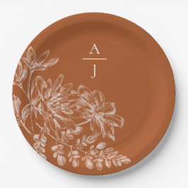 Plato De Papel Moderno Terra Cotta Monograma Floral