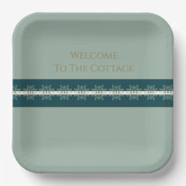 Plato De Papel Moderno Turquesa Azul Verde Y Plaza De Oro