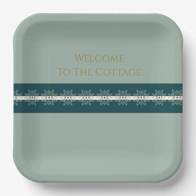 Plato De Papel Moderno Turquesa Azul Verde Y Plaza De Oro (Anverso)