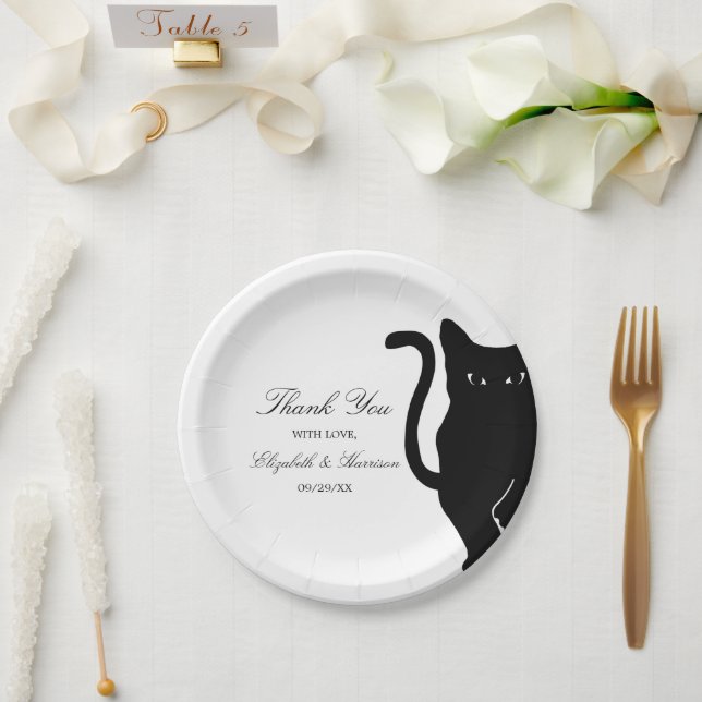 Plato De Papel Moderno y capataz Boda negro de gato (Boda)