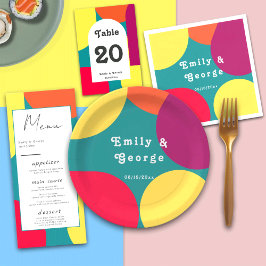 Plato De Papel Moderno y caprichoso Boda abstracto de Groovy colo