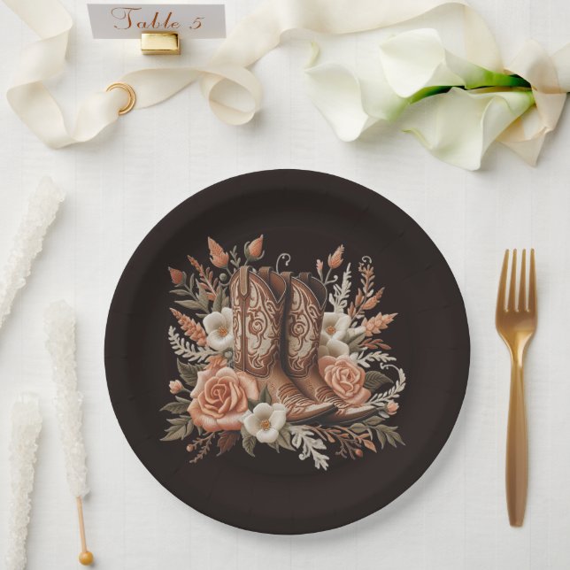 Plato De Papel Moderno y elegante País Occidental - Flores (Boda)